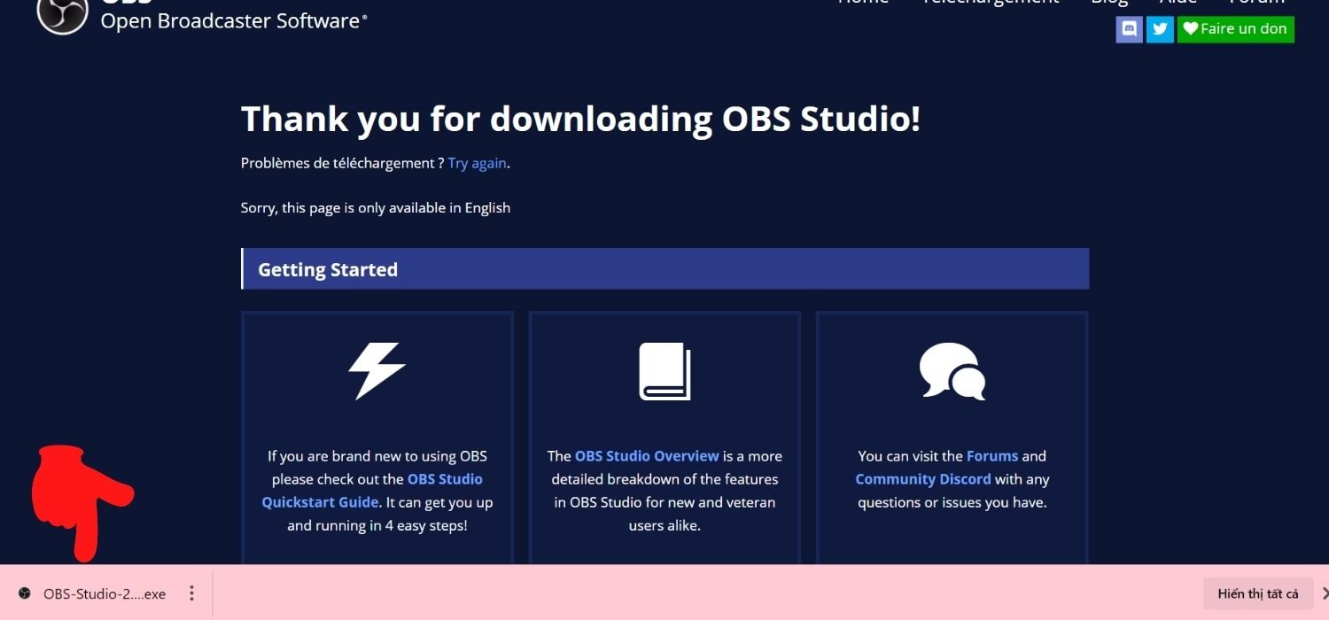 Mở file cài đặt OBS Studio sau khi tải về máy tính thành công