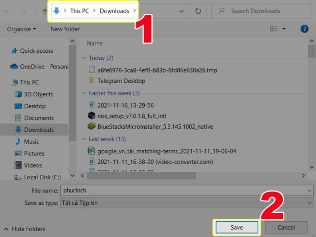 Lưu file cài đặt Phục Kích trên máy tính