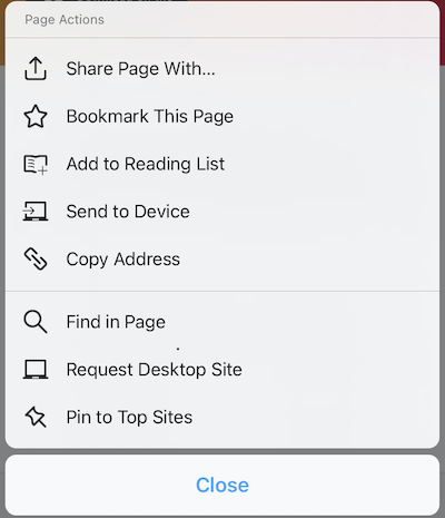 page actions ios 29