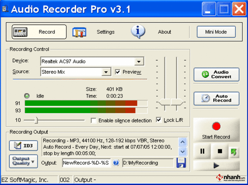 Phần mềm thu âm chuyên nghiệp Audio Recorder Pro