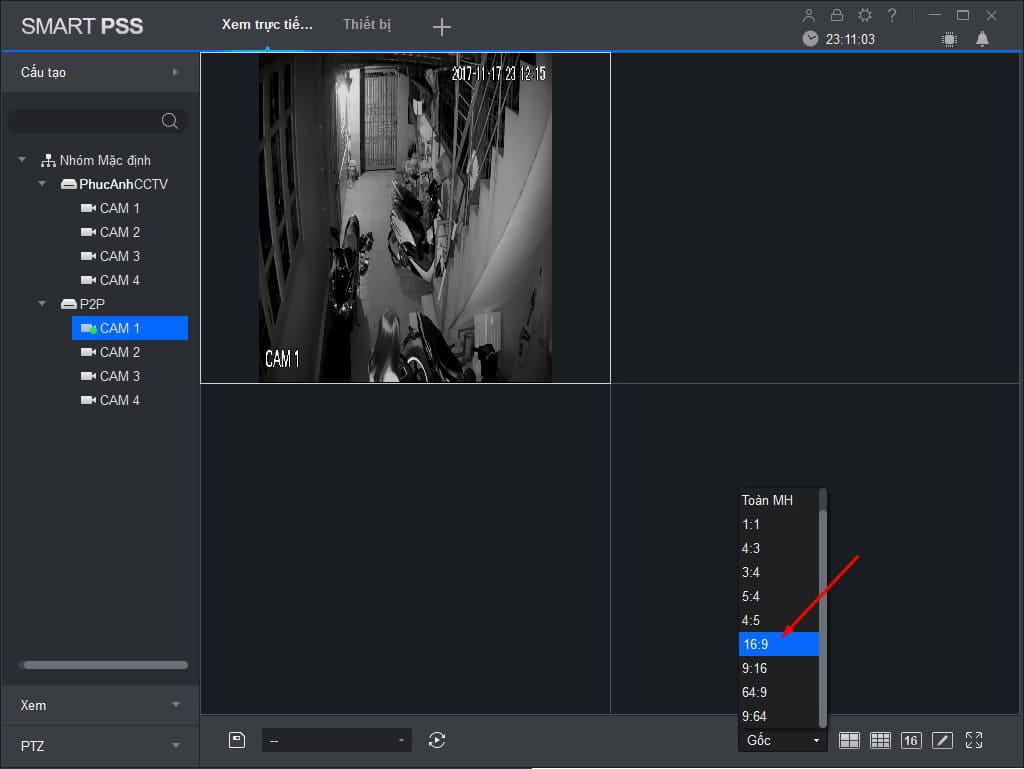 Kéo thả camera vào ô hiển thị để xem trực tiếp.