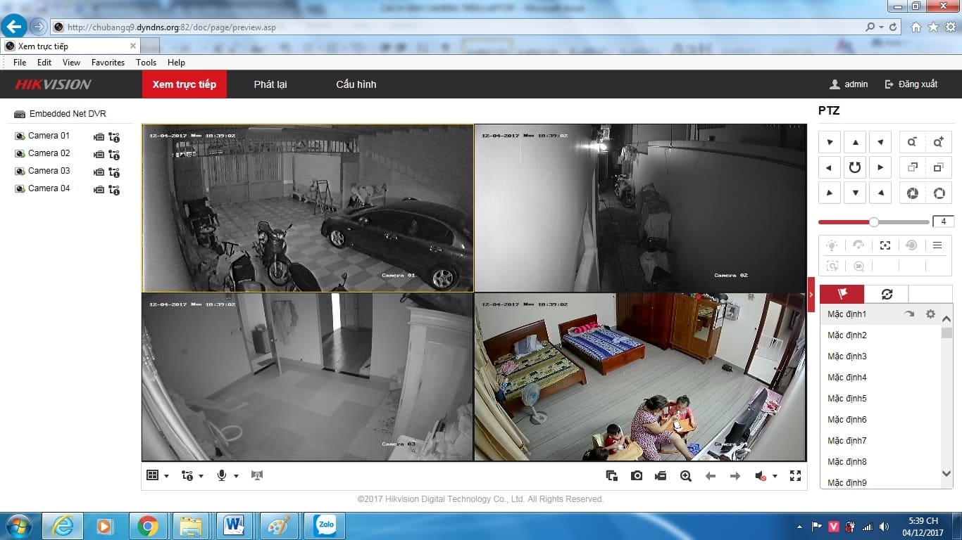 Hiển thị hình ảnh trực tiếp từ camera Hikvision sau khi đăng nhập.