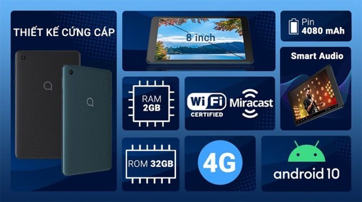 Thiết kế hiện đại của máy tính bảng Alcatel 3T8 giá rẻ
