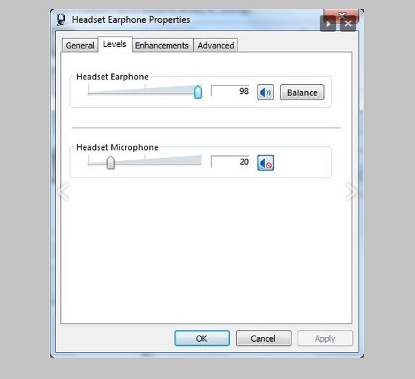 điều chỉnh mức âm lượng loa trong tab Level của cài đặt âm thanh