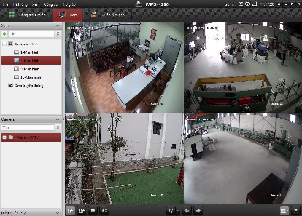 Hiển thị hình ảnh camera trên các ô đã chọn.