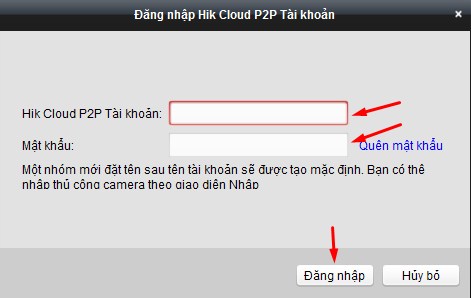 Nhập tên tài khoản và mật khẩu Hik-Connect.