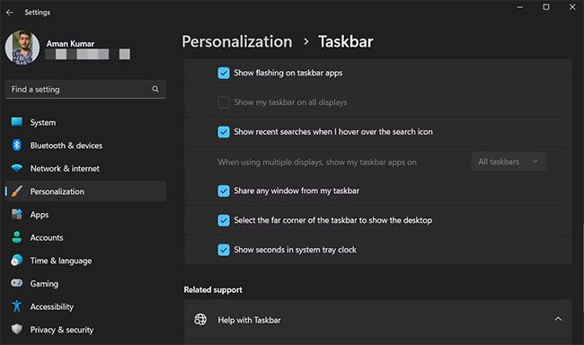 Cài đặt hiển thị đồng hồ trên máy tính Windows 11 với giây