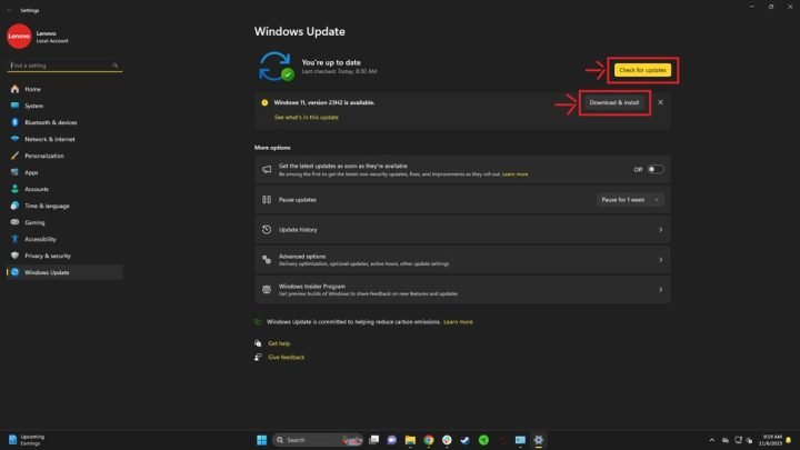 Cài đặt bản cập nhật Windows 11 mới nhất