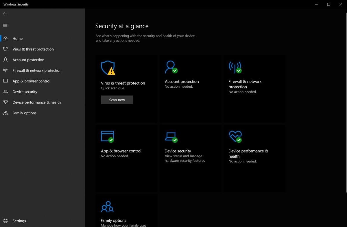 Giao diện Windows Security hiển thị tình trạng bảo vệ máy tính mới