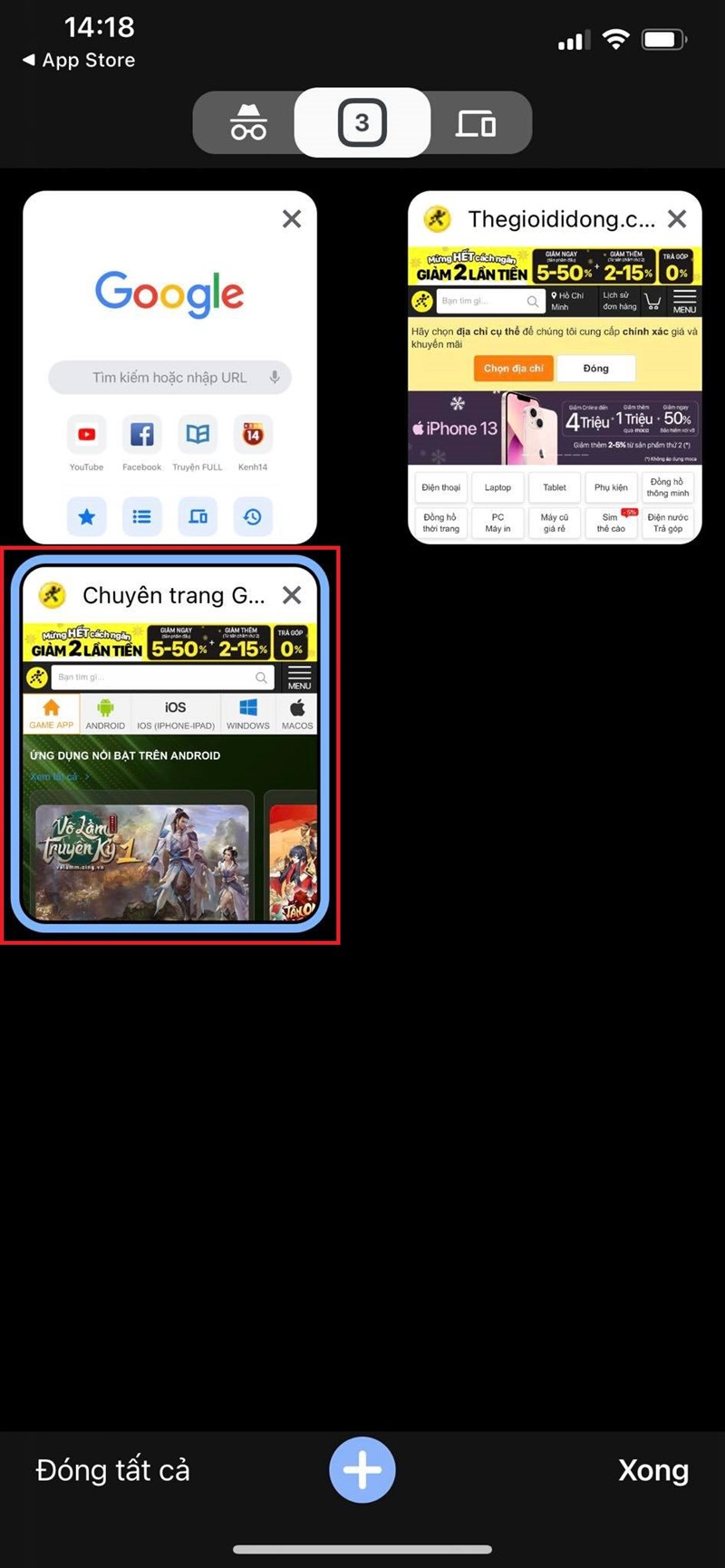 Chuyển tab trên iPhone bằng cách chọn từ danh sách tab