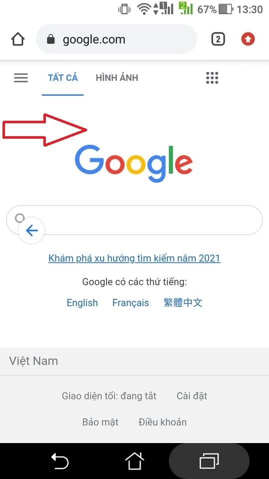 Vuốt ngang thanh công cụ để chuyển tab trên Android