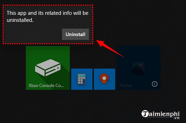 Hộp thoại xác nhận gỡ bỏ ứng dụng khi xóa chương trình trên máy tính Windows 10