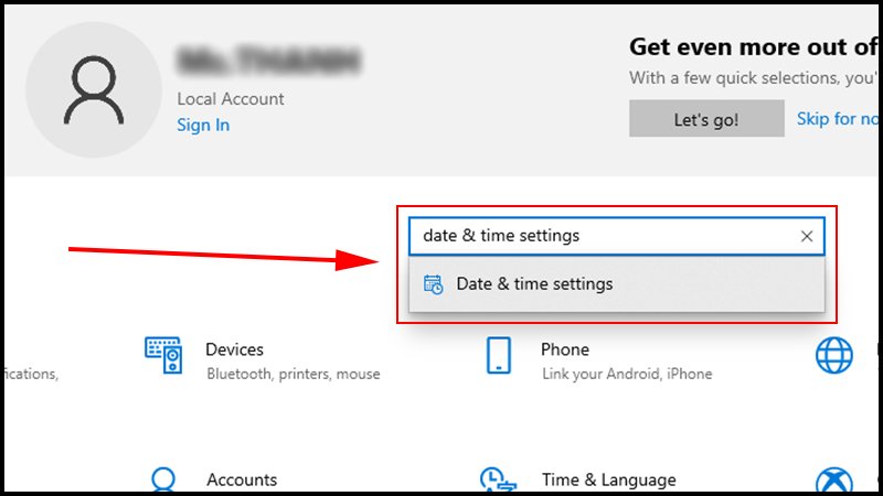 Điều chỉnh ngày, giờ tại Date & Time settings