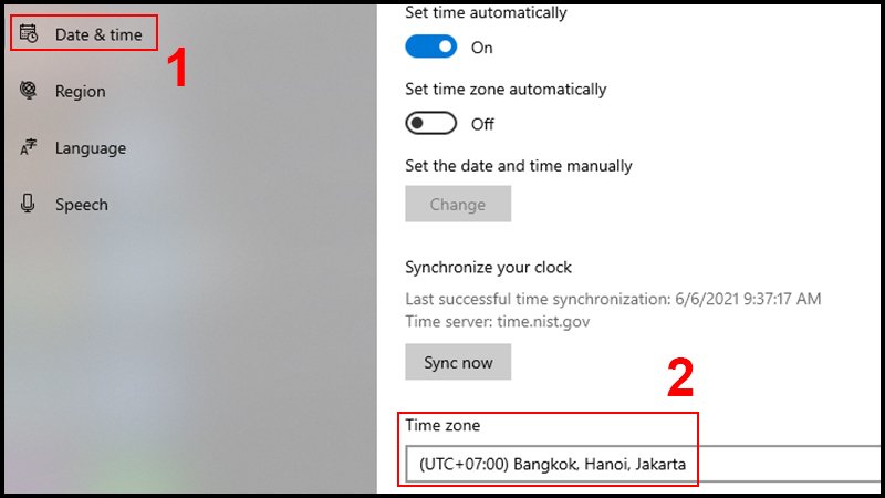 Chọn lại múi giờ phù hợp cho máy tính không cài được iTunes