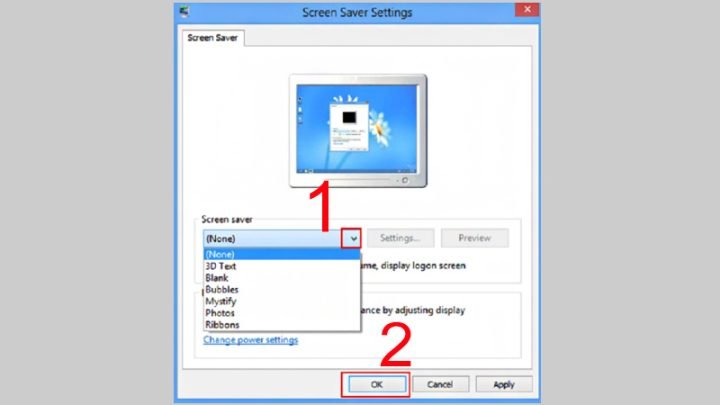 Thao tác trong mục Screen saver settings