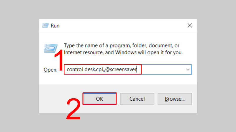 Nhập lệnh control desk.cpl,,@screensaver vào hộp thoại Run trên Windows 8/8.1