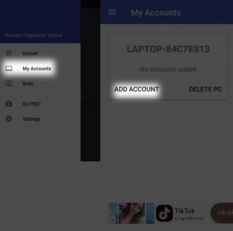 Thêm tài khoản người dùng Windows vào ứng dụng để mở máy tính tay trên máy tính