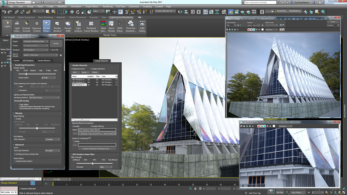 Giao diện phần mềm 3ds Max đang hiển thị mô hình 3D trên màn hình máy tính