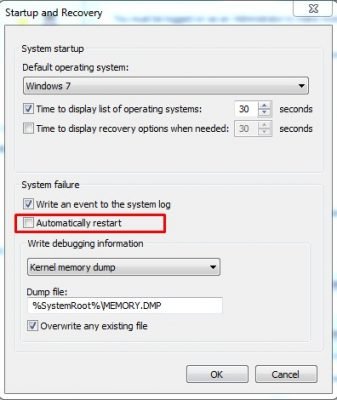 Tắt tính năng tự động khởi động lại trên Windows khắc phục máy tính tự tắt nguồn liên tục