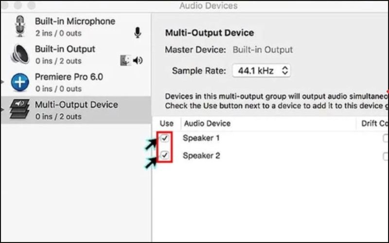 Chọn các loa Bluetooth trong Multi-Output Device để phát Bluetooth trên MacBook