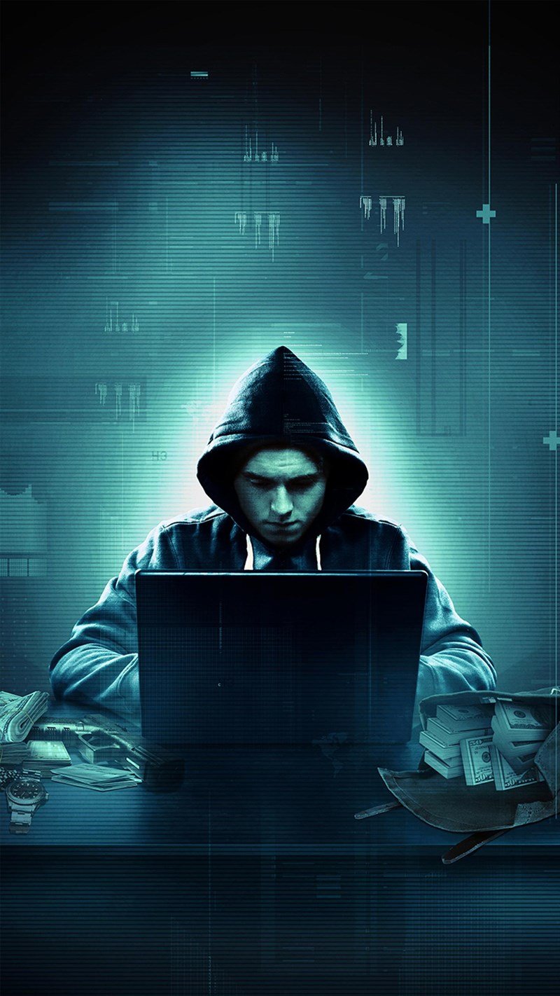 Ảnh nền chất cho điện thoại: Hình ảnh người đeo mặt nạ hacker với hiệu ứng kỹ thuật số