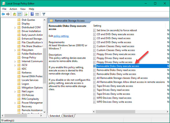 Kích đúp vào Removable Disks: Deny execute access