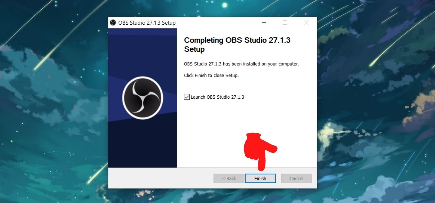 Hoàn tất cài đặt OBS Studio với nút Finish