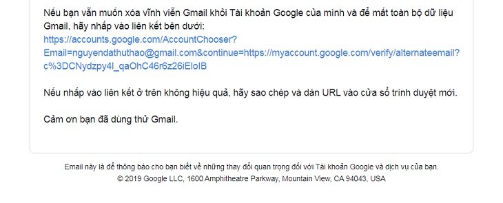 Cách Xóa Tài Khoản Gmail Mặc Định Trên Máy Tính - Nhấp vào liên kết trong thư