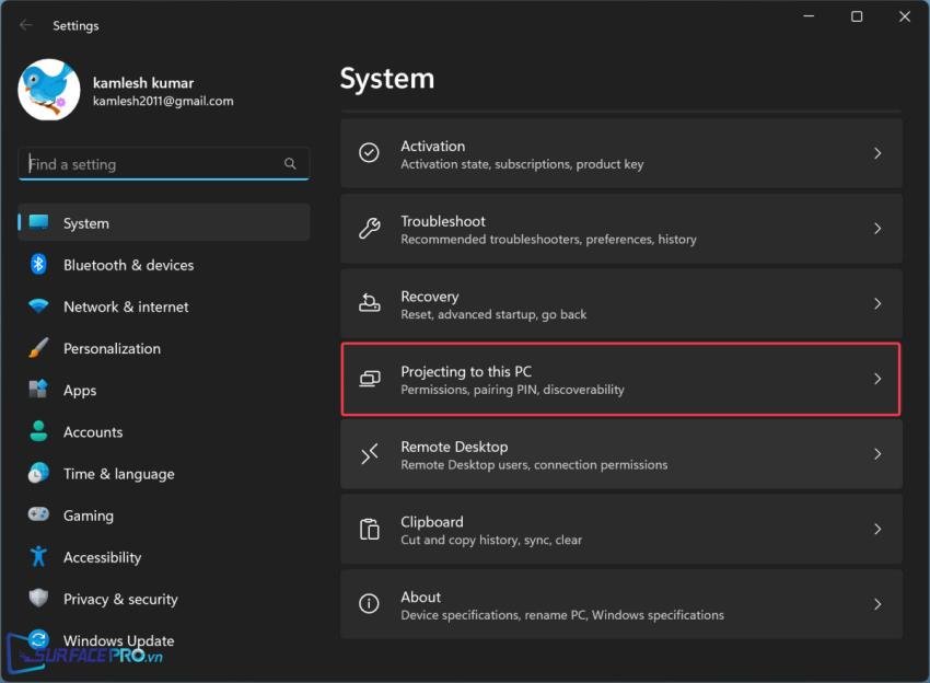 Cấu hình Projecting to this PC cho tính năng Wireless Display
