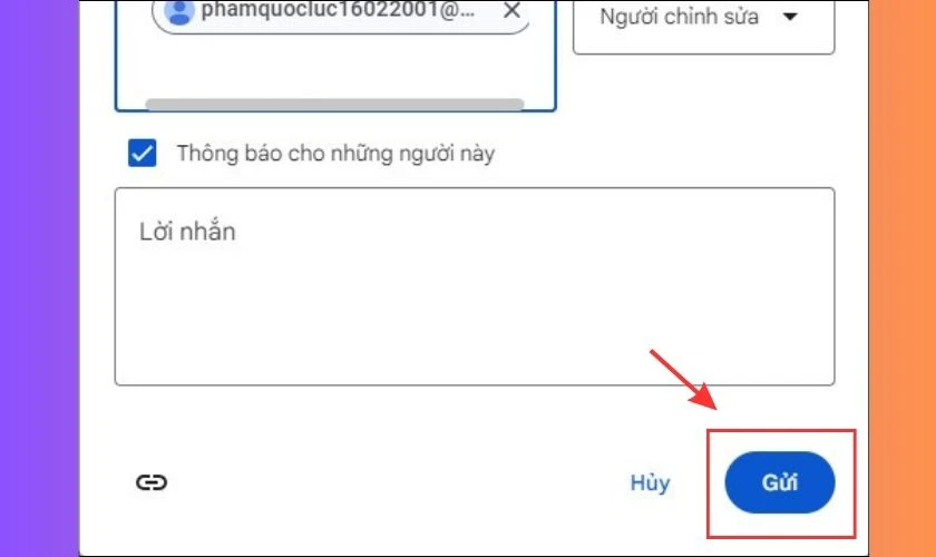 Hoàn tất gửi liên kết ảnh từ Google Drive qua Gmail