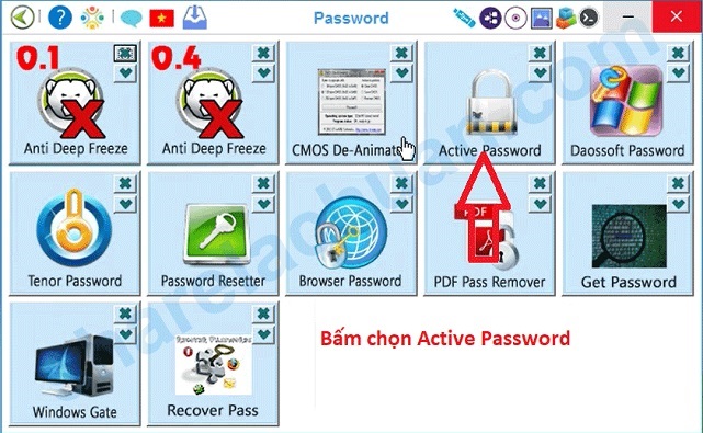 Giao diện phần mềm Active Password Changer trên Windows PE