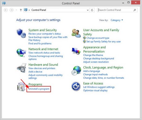 Chọn Uninstall a program để xóa chương trình trên máy tính Windows 8