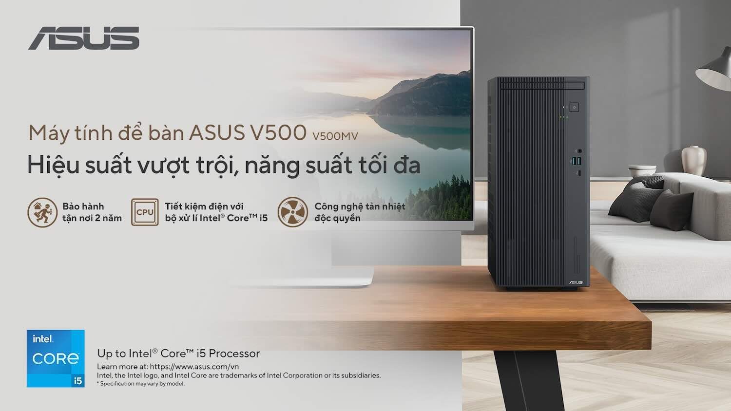 Máy tính để bàn nhỏ gọn ASUS V500 với thiết kế hiện đại, tinh tế, tối ưu không gian