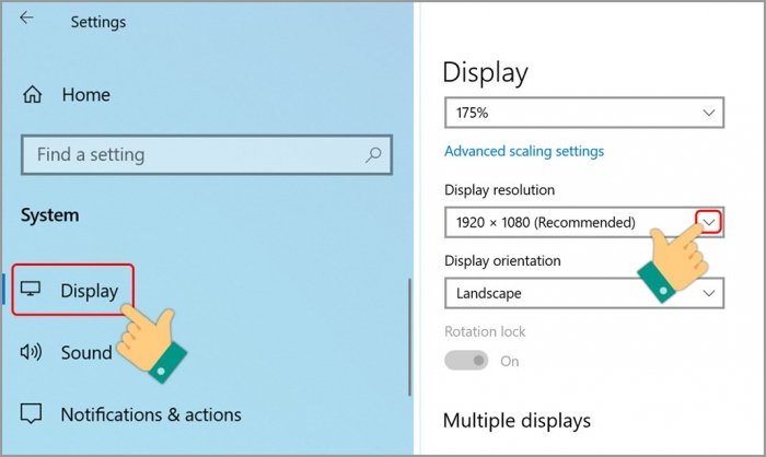 Chọn độ phân giải trong cài đặt màn hình