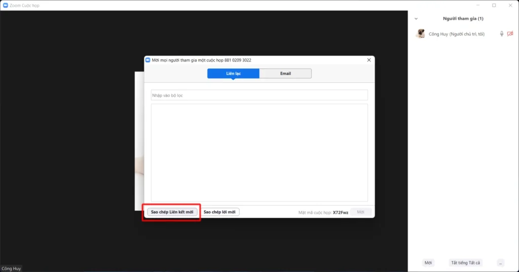 Cách gửi link Zoom trên máy tính trong cuộc họp