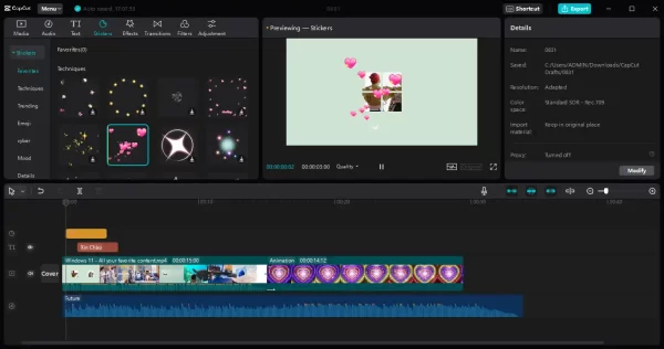 Sử dụng nhãn dán động khi chỉnh sửa video CapCut