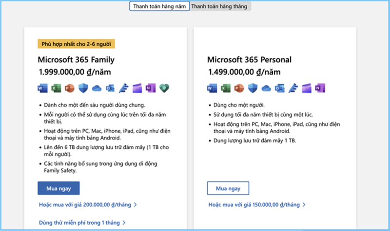 Chọn loại hình đăng ký sử dụng Microsoft 365