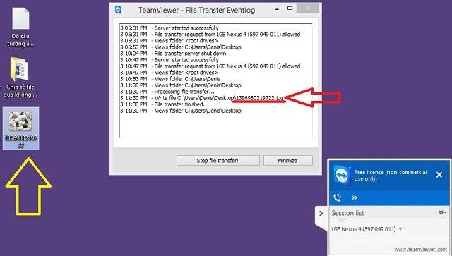 File được chia sẻ thành công hiển thị trên màn hình máy tính sau khi truyền từ Android