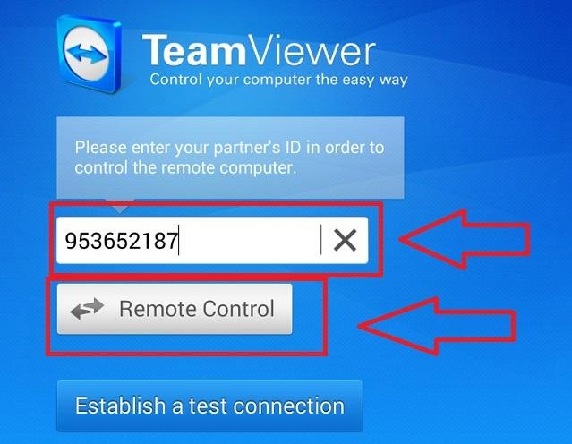 Nhập ID và mật khẩu TeamViewer vào ứng dụng trên thiết bị Android để kết nối