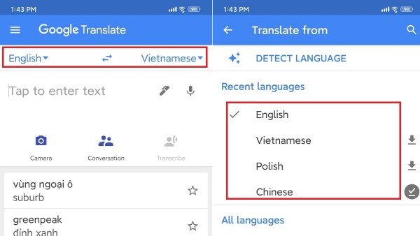 Chọn ngôn ngữ dịch hình ảnh trên điện thoại
