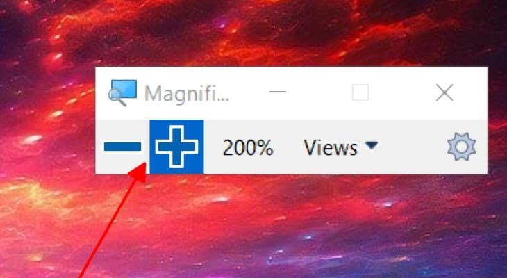 Nhấn nút + để điều chỉnh tỷ lệ phóng to màn hình Windows