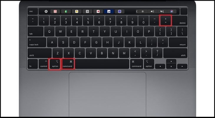 Bấm tổ hợp phím Option + Command + Dấu + để phóng to màn hình Macbook