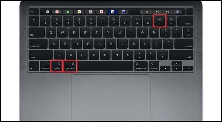 Bấm tổ hợp phím Option + Command + Dấu - để thu nhỏ màn hình Macbook