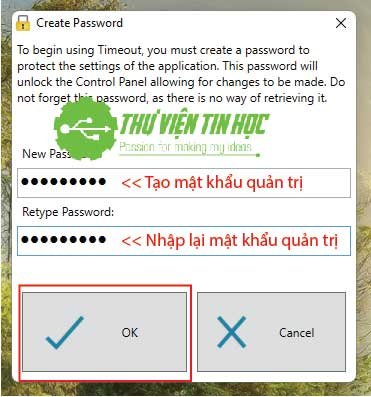 Thiết lập mật khẩu quản trị cho phần mềm quản lý thời gian sử dụng máy tính Romaco Timeout