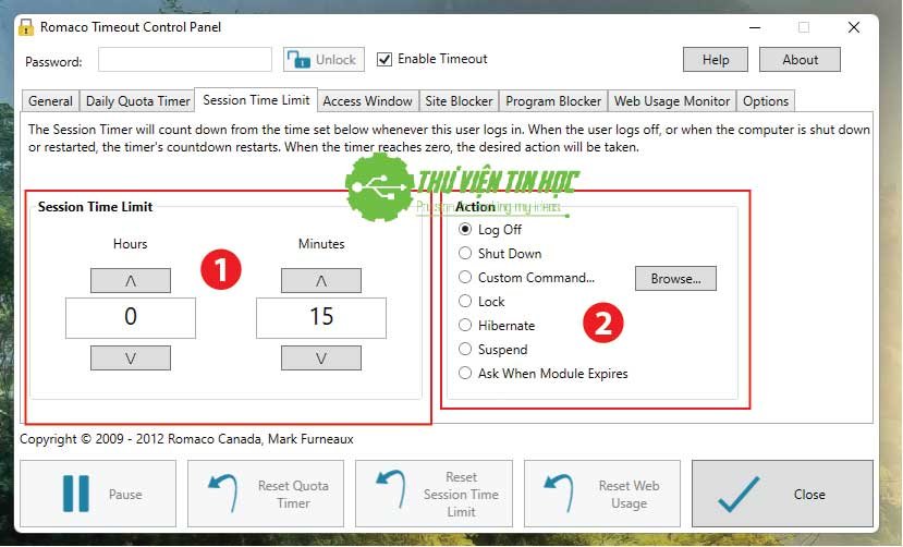 Giới hạn thời gian sử dụng theo phiên của phần mềm quản lý thời gian sử dụng máy tính