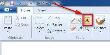 Mở công cụ Paint và chọn biểu tượng chữ A
