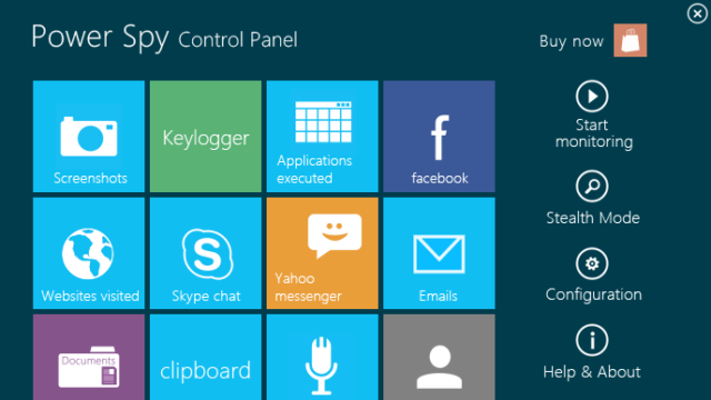Màn hình ghi lại hoạt động trên phần mềm theo dõi máy tính Power Spy