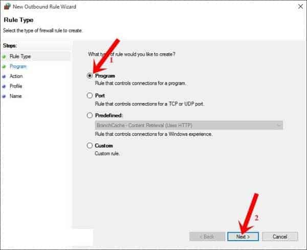 Lựa chọn Program khi chặn chơi game trên máy tính