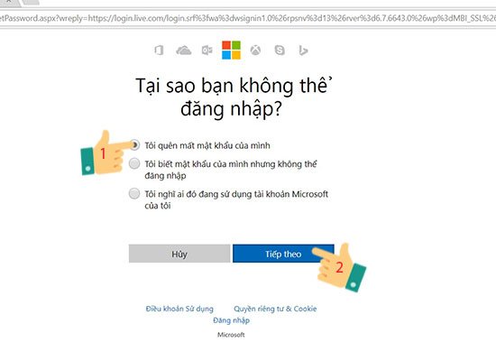 Chọn lý do quên mật khẩu