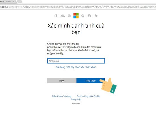 Nhập mã xác minh